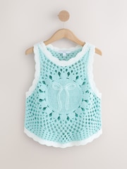 Light Blue Bow 100% Cotton Crochet Knitted Tank Top - Image 5 of 7