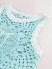 Light Blue Bow 100% Cotton Crochet Knitted Tank Top - Image 6 of 7