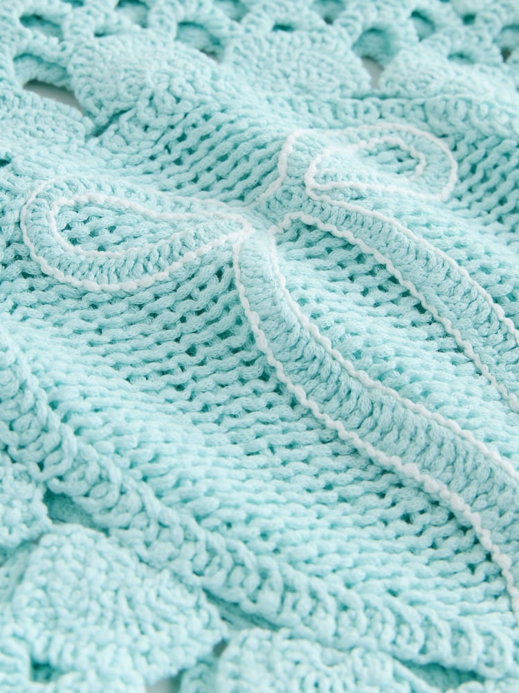 Light Blue Bow 100% Cotton Crochet Knitted Tank Top - Image 7 of 7