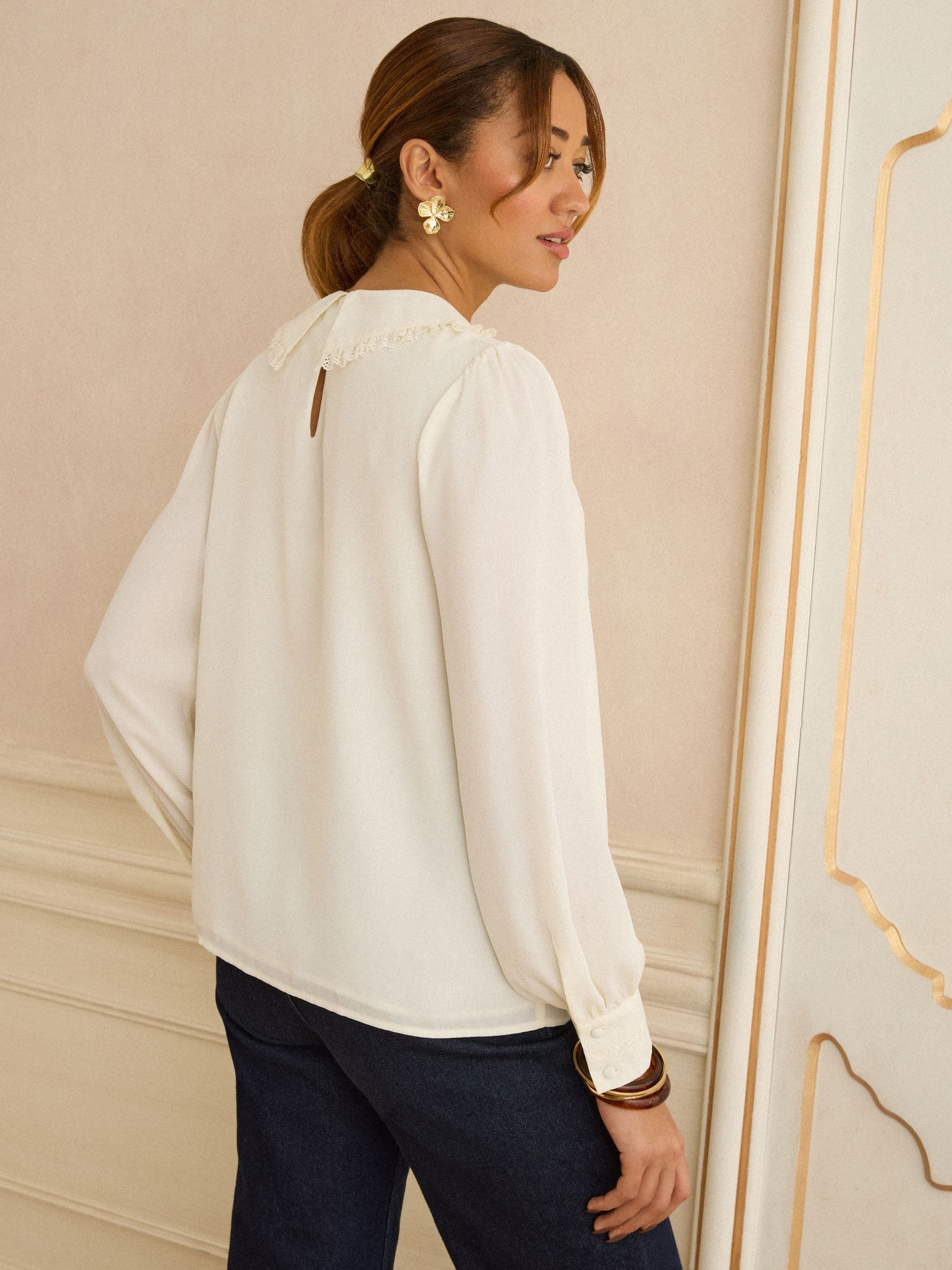 Buy Love & Roses Ivory Long Sleeve Frill Collar Blouse from Next USA