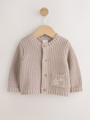 Neutral Hello World Knitted Embroidered Baby Cardigan - Image 1 of 7