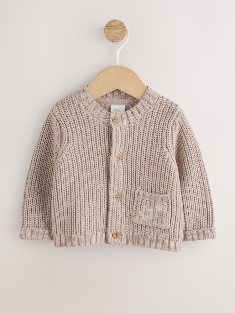 Neutral Hello World Knitted Embroidered Baby Cardigan - Image 1 of 7