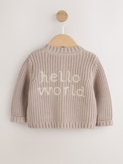 Neutral Hello World Knitted Embroidered Baby Cardigan - Image 2 of 7