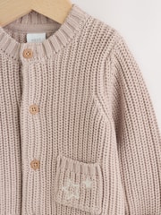 Neutral Hello World Knitted Embroidered Baby Cardigan - Image 3 of 7