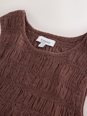 Chocolate Brown Linen Shirred Midi Summer Dress - Image 2 of 4