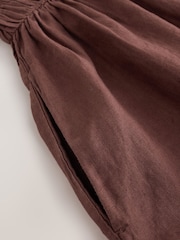 Chocolate Brown Linen Shirred Midi Summer Dress - Image 3 of 4