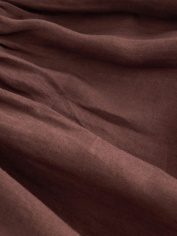 Chocolate Brown Linen Shirred Midi Summer Dress - Image 4 of 4 Chocolate Brown Linen Shirred Midi Summer Dress - Image 4 of 4