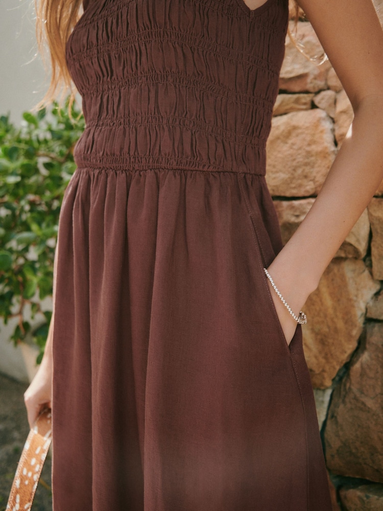 knee length dresses for ladies Laura Mocha Linen Maxi Dress main image 0