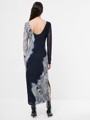 French Connection Blue Celeste Shuri Mesh Midi Dress - Image 2 of 4
