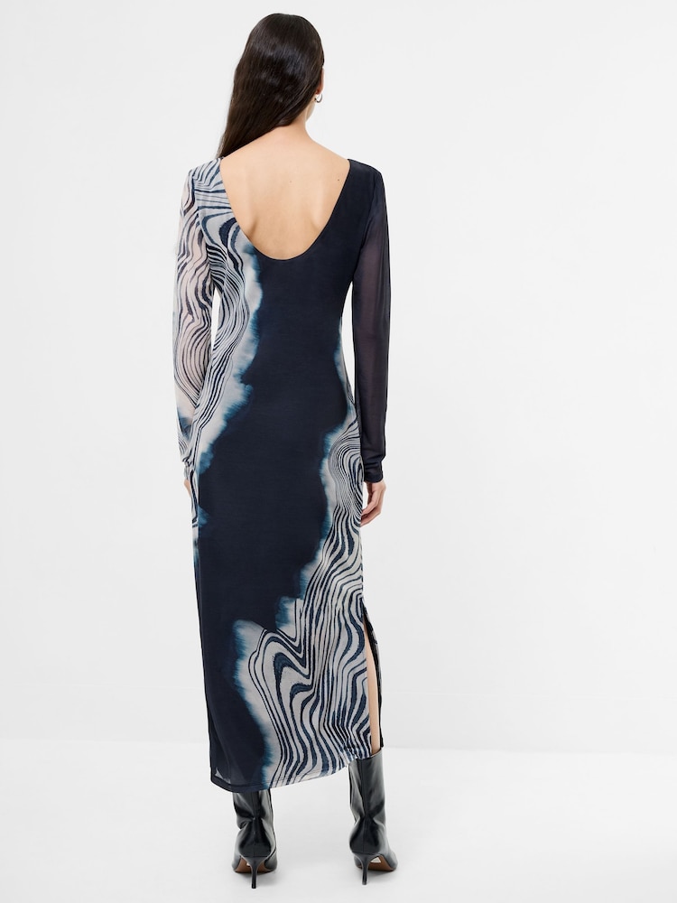 French Connection Blue Celeste Shuri Mesh Midi Dress - Image 2 of 4 French Connection Blue Celeste Shuri Mesh Midi Dress - Image 2 of 4