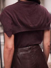 Mint Velvet Purple Burgundy Cotton Blend Scarf Detail Knit Top - Image 4 of 8