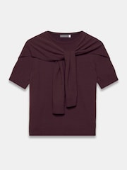 Mint Velvet Purple Burgundy Cotton Blend Scarf Detail Knit Top - Image 7 of 8