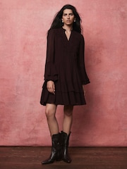 Mint Velvet Red Burgundy Ruffle Mini Dress - Image 5 of 8