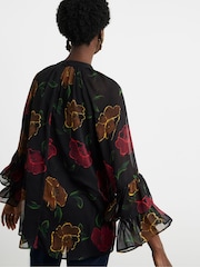 Joanna Hope Floral Print Ruffle Sleeve Chiffon Black Blouse - Image 2 of 4