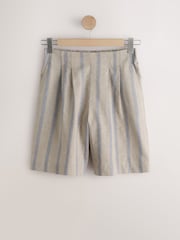 Blue/Beige Stripe N. Premium Linen Blend Knee Shorts - Image 6 of 8