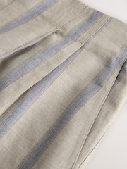 Blue/Beige Stripe N. Premium Linen Blend Knee Shorts - Image 7 of 8