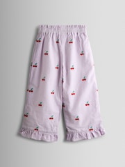 JoJo Maman Bébé Lilac Purple Cherry Embroidered Sleeveless Blouse and Trouser Set - Image 5 of 7