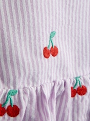 JoJo Maman Bébé Lilac Purple Cherry Embroidered Sleeveless Blouse and Trouser Set - Image 6 of 7