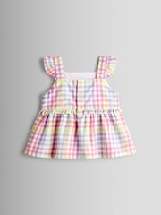 JoJo Maman Bébé White Rainbow Gingham Frill Detail Top & Short Set - Image 3 of 6