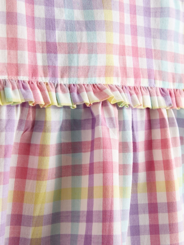 JoJo Maman Bébé White Rainbow Gingham Frill Detail Top & Short Set - Image 6 of 6