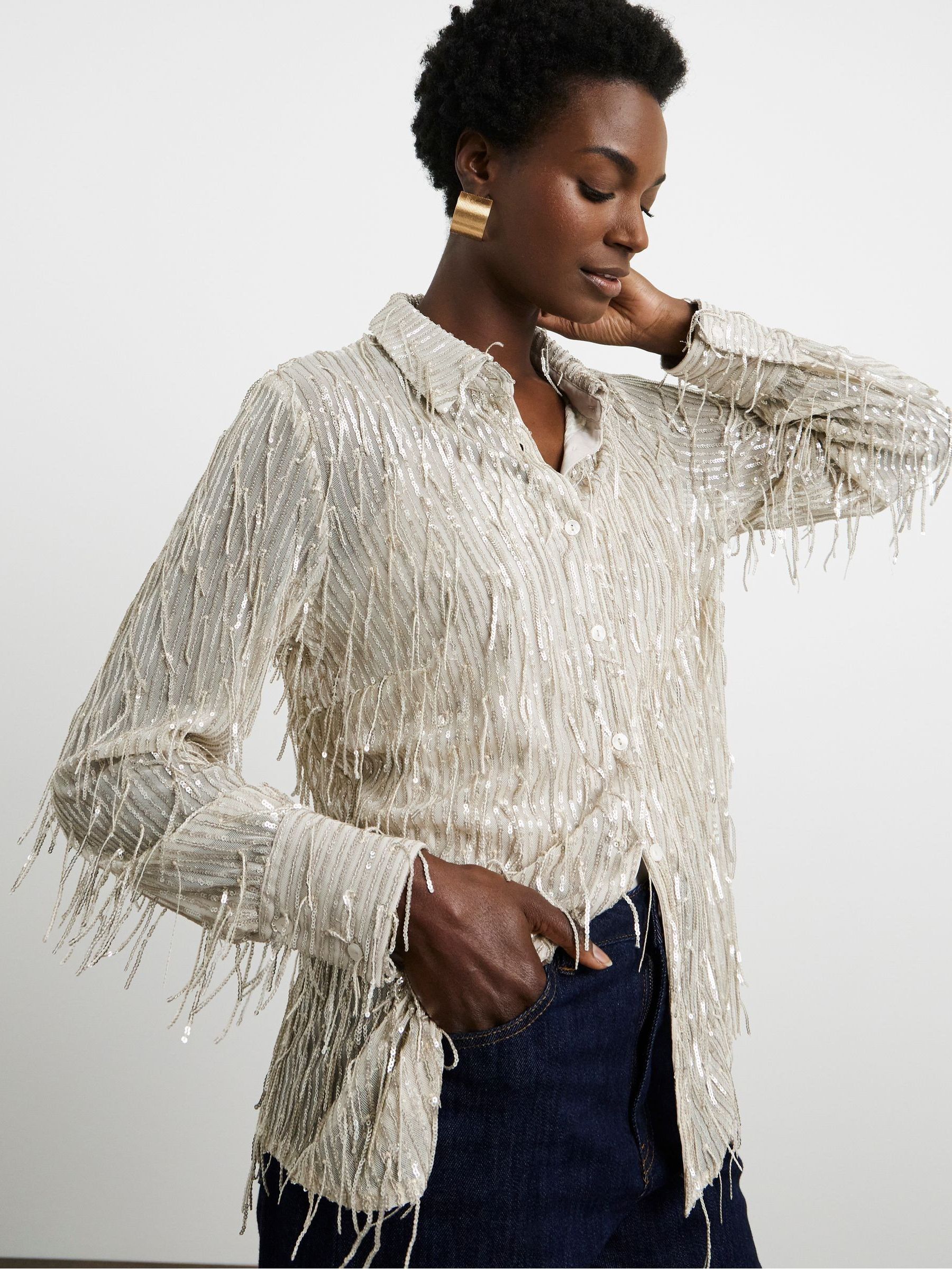 Buy Joanna Hope Gold Tassle Sequin Shirt from the Next UK online shop