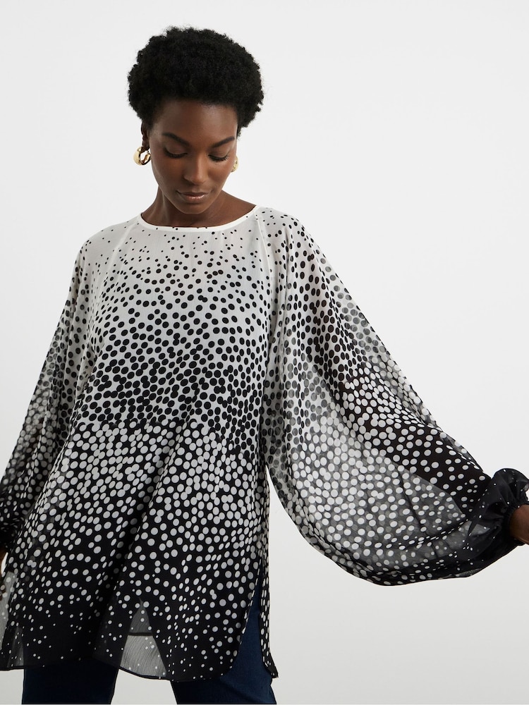 Joanna Hope Ombre Spot Print Tie Detail Black Blouse - Image 1 of 4 Joanna Hope Ombre Spot Print Tie Detail Black Blouse - Image 1 of 4