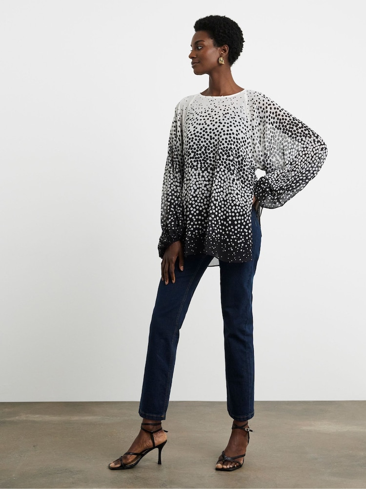 Joanna Hope Ombre Spot Print Tie Detail Black Blouse - Image 4 of 4 Joanna Hope Ombre Spot Print Tie Detail Black Blouse - Image 4 of 4