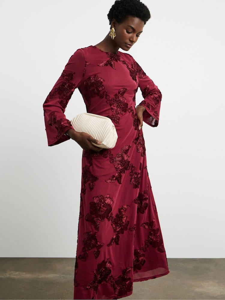 Joanna Hope Red Textured Floral Dress - Image 4 of 4 Joanna Hope Red Textured Floral Dress - Image 4 of 4