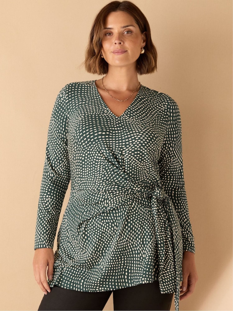 Live Unlimited Green Curve Spot Print V-Neck Side Tie Tunic - Image 1 of 5