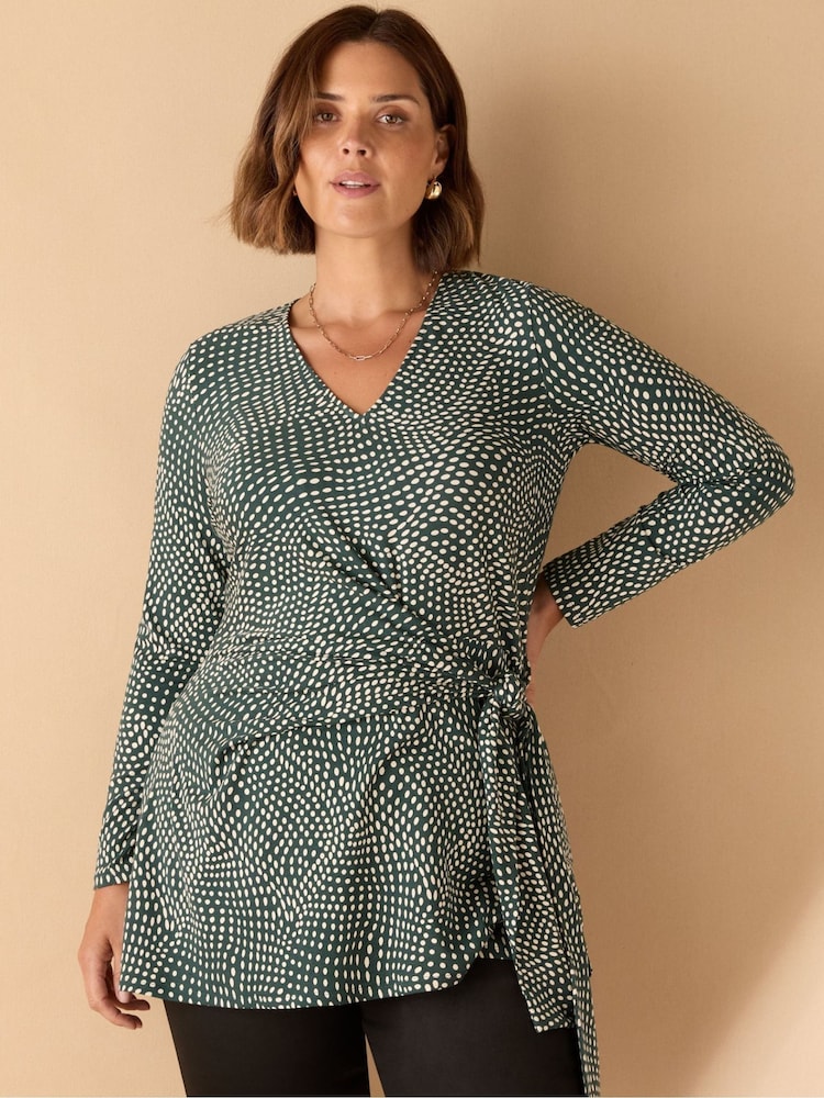 Live Unlimited Green Curve Spot Print V-Neck Side Tie Tunic - Image 2 of 5