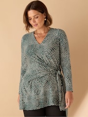 Live Unlimited Green Curve Spot Print V-Neck Side Tie Tunic - Image 3 of 5