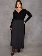 Live Unlimited Black Curve Woven Jersey Mix Dress - Image 3 of 6