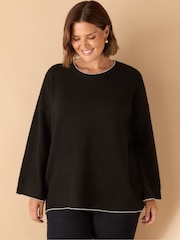 Live Unlimited Black Curve Crew Neck Contrast Stitch Jumper - Image 1 of 4