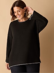 Live Unlimited Black Curve Crew Neck Contrast Stitch Jumper - Image 2 of 4