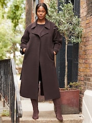Live Unlimited Brown Chocolate Wool Blend Belted Coat - Image 3 of 4