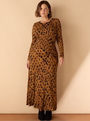 Live Unlimited Brown Curve Animal Print Ruched Jersey Dress - Image 1 of 1