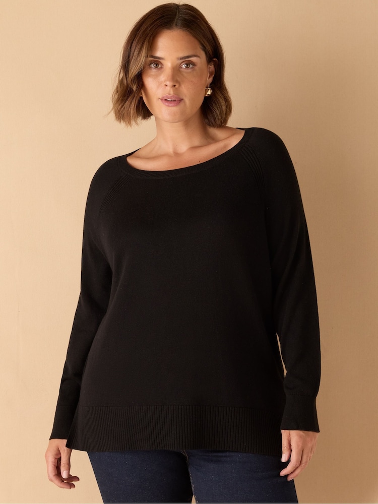 Live Unlimited Black Curve Round Neck Jumper - Image 2 of 4 Live Unlimited Black Curve Round Neck Jumper - Image 2 of 4