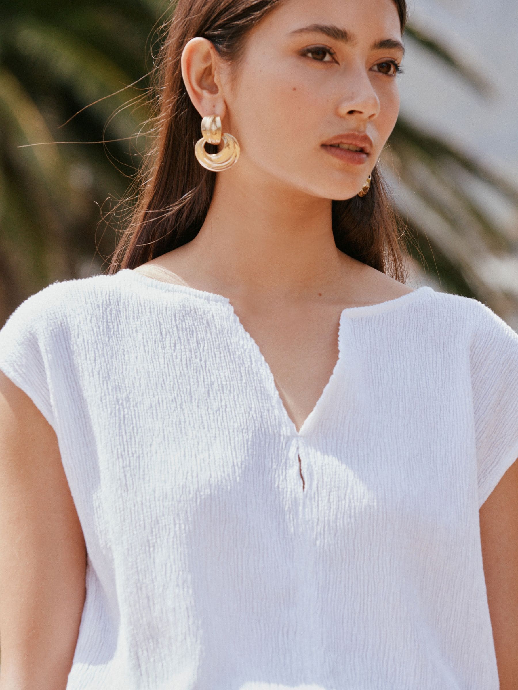 Buy White Short Sleeve Texture Notch Neck Bubblehem Top from Next USA