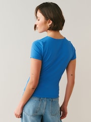 Bleu - T-shirt doux au toucher à Manches courtes et Col rond - Image 4 de 7