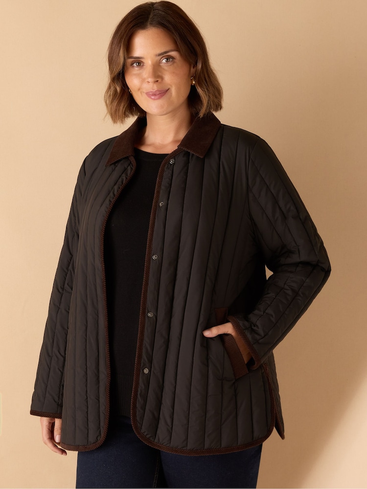 Live Unlimited Black Curve Quilted Jacket With Detachable Collar - Image 1 of 4 Live Unlimited Black Curve Quilted Jacket With Detachable Collar - Image 1 of 4