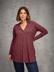 Live Unlimited Red Curve Ditsy Polo Collar V-Neck Tunic - Image 1 of 3