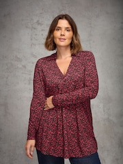 Live Unlimited Red Curve Ditsy Polo Collar V-Neck Tunic - Image 2 of 3