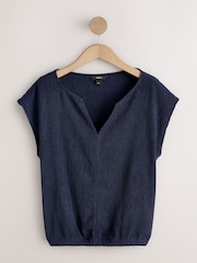Navy Short Sleeve Texture Notch Neck Top - Image 5 of 7