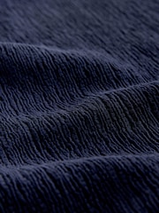 Navy Short Sleeve Texture Notch Neck Top - Image 7 of 7