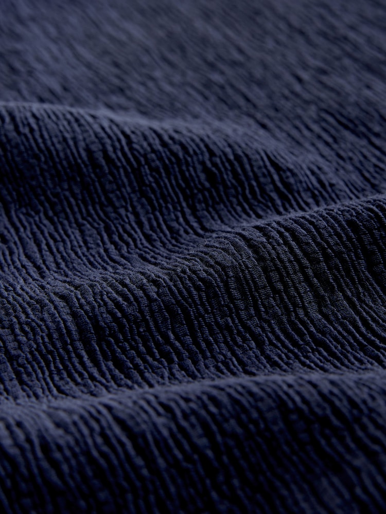 Navy Short Sleeve Texture Notch Neck Top - Image 7 of 7 Navy Short Sleeve Texture Notch Neck Top - Image 7 of 7