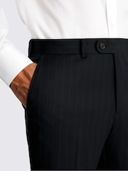 MOSS Tailored Fit Navy Blue Brown Stripe Performance Trousers - Image 3 of 3