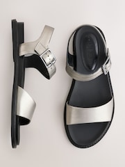 Pewter/Silver Strap Buckle Detail Sandals - Image 1 of 5