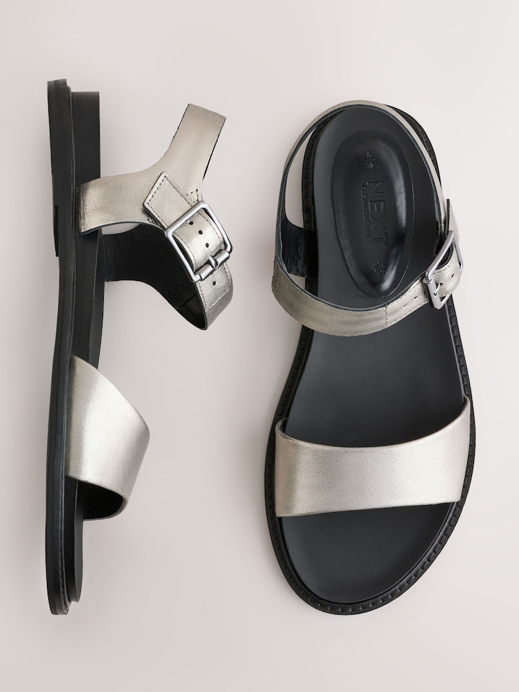 Pewter/Silver Strap Buckle Detail Sandals - Image 1 of 5