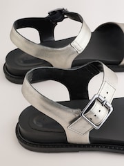 Pewter/Silver Flexi Comfort Round Toe Footbed Buckle Detail Sandals - Image 10 of 10