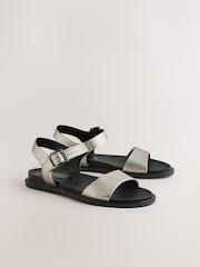 Pewter/Silver Flexi Comfort Round Toe Footbed Buckle Detail Sandals - Image 7 of 10